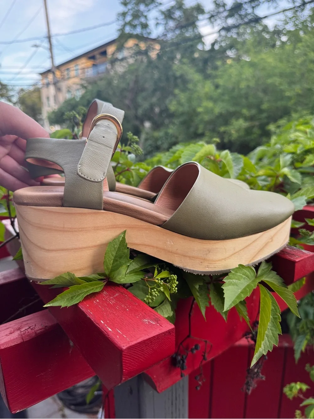 Women’s Olive Green Platform Clog Sandals - Picture 1 of 5
